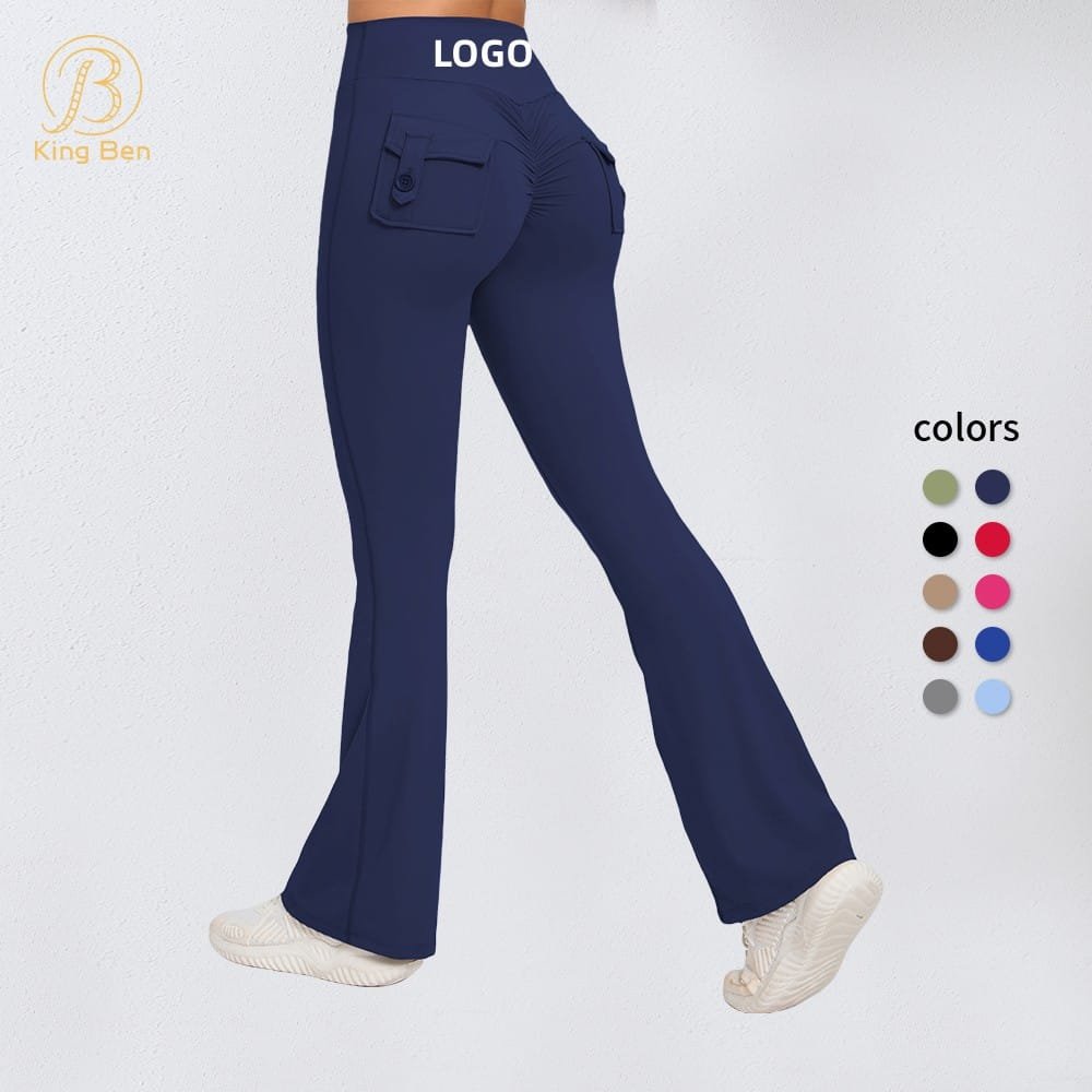 Flare yoga leggings with button detail
