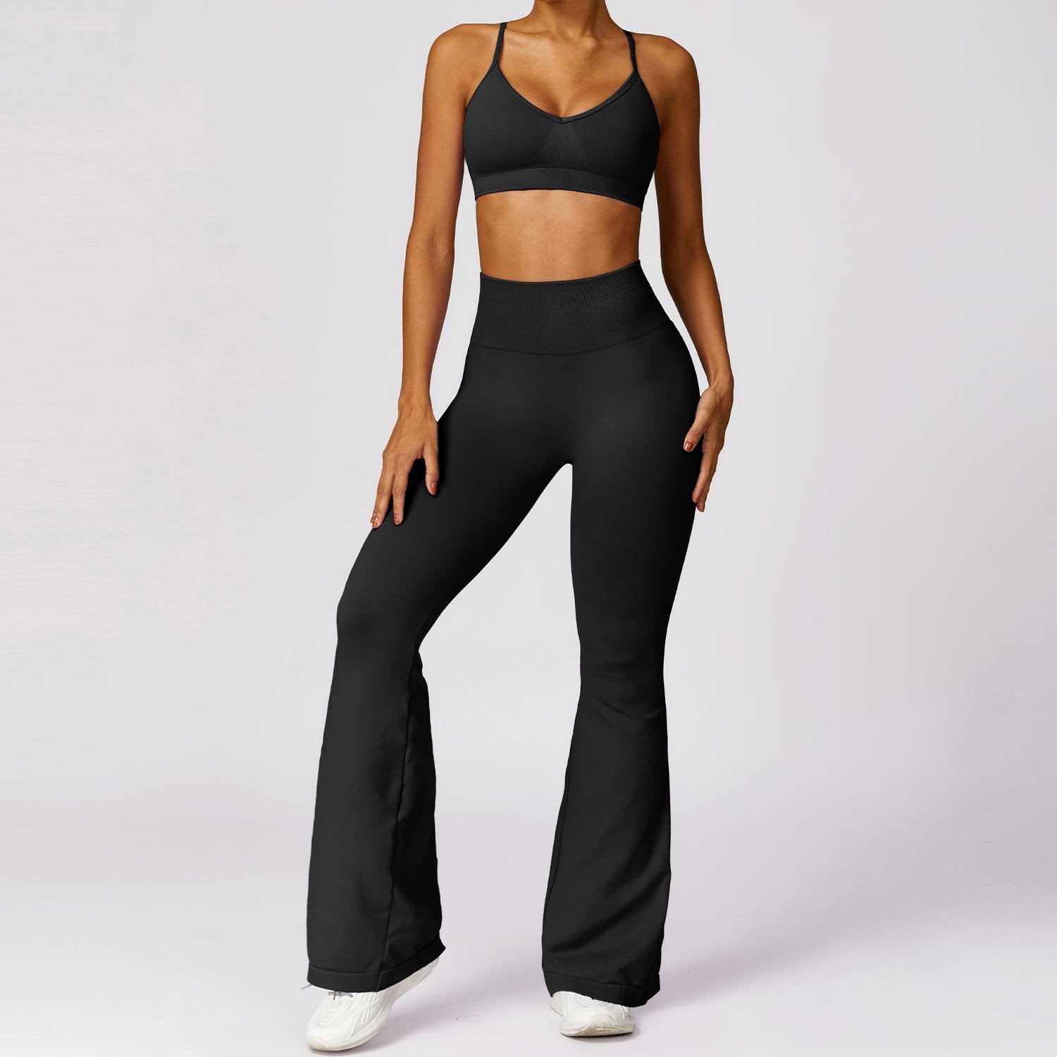 Yoga bra and leggings set — multi-piece set that benefits from coordinated small-batch production