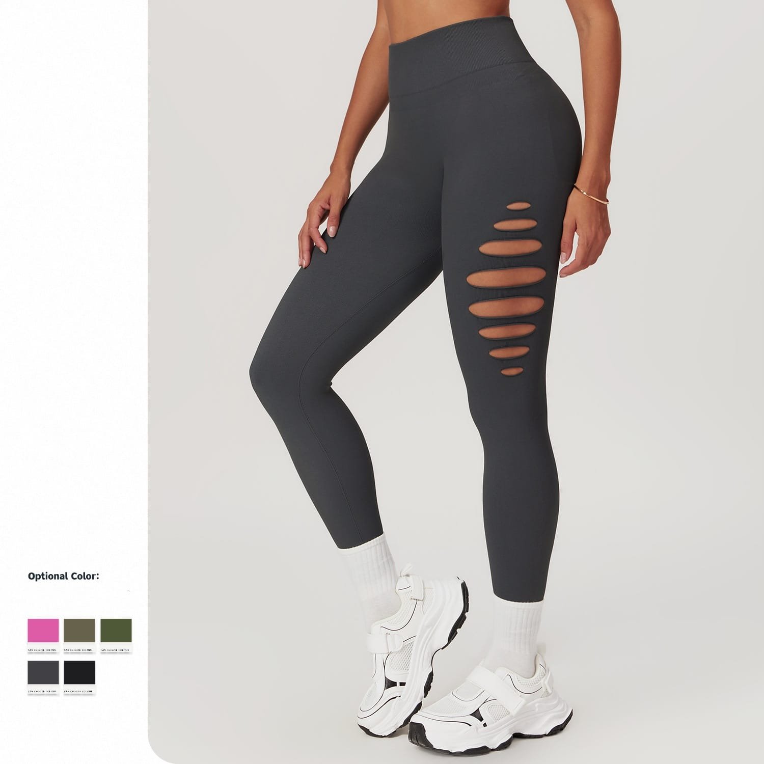 Cutout seamless yoga leggings in premium bio-based nylon fabric