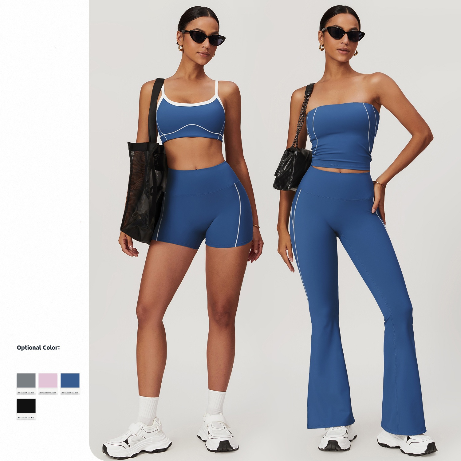 Custom private label yoga collection — each fabric and silhouette is selected to match the studio's specific discipline